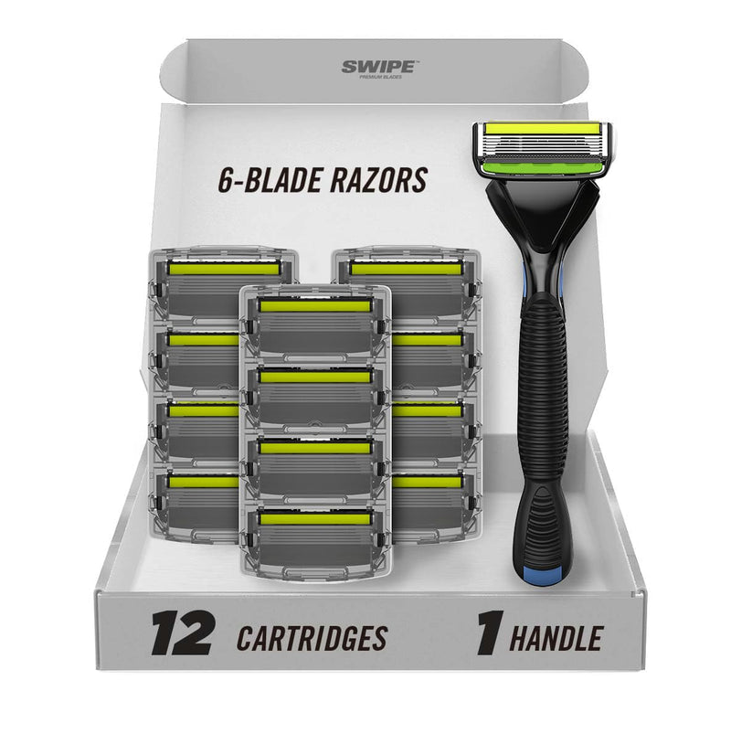 SWIPE Premium Men's 6-Blade Razor Kit (Flex Head Handle + 12 Refills) (No Trimmer) 13 Piece Set 12-Pack (with Handle)