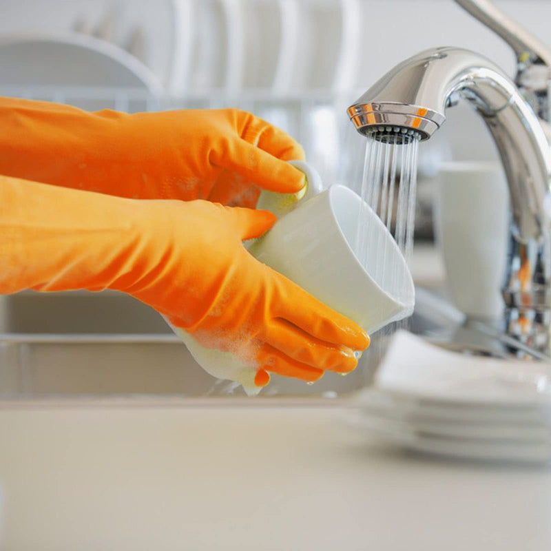[Australia] - 3 Pairs Rubber Cleaning Gloves Latex Free Dishwashing Gloves - 13" Reusable Nitrile Gloves Medium, Orange+Pink+Red 