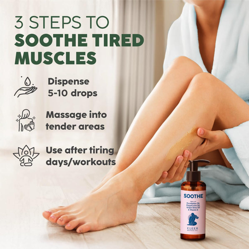KUKKA Soothe Massage Oil for Muscle Relaxing - 6.76 fl oz - Instantly Comforts for Full Body Relaxation - Warming Sensation with Peppermint Eucalyptus - Infused with Vitamin E and Natural Extracts 6.76 Ounce (Pack of 1)