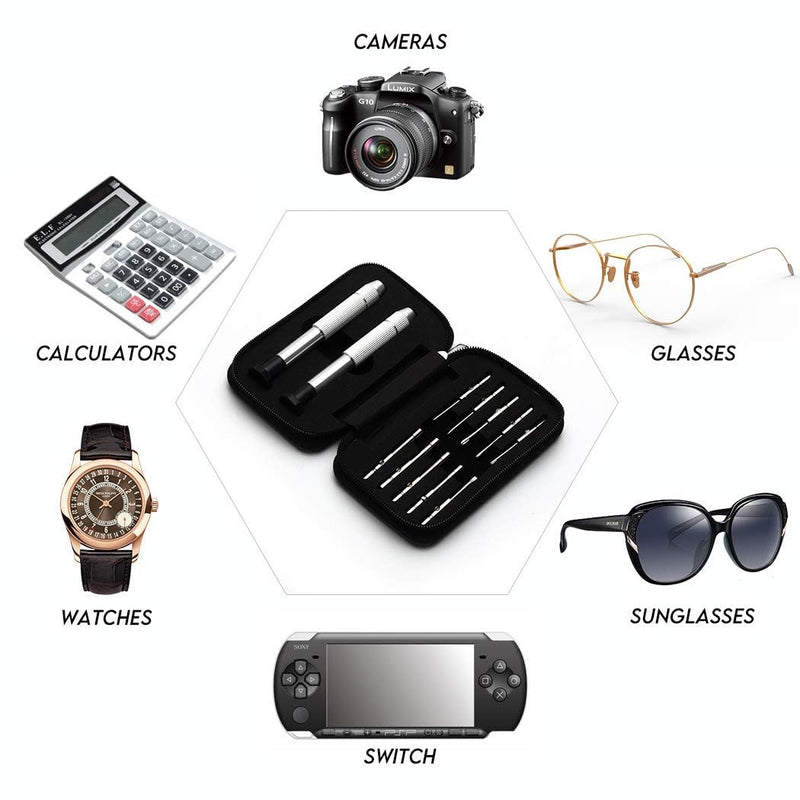 [Australia] - Precision Screwdriver Set, Eyeglass repair kit with 10-style screwdrivers/nose pads/4 in 1 portable screwdrivers/ear hook/tweezer for eyeglasses sunglass watch calculator (with 70-style screws) 