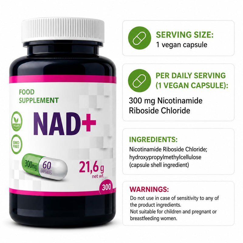 Hepatica NAD+ Nicotinamide Riboside 300mg | 60 Vegan Capsules | 2-Month Supply | Single Ingredient | 3rd Party Lab Tested