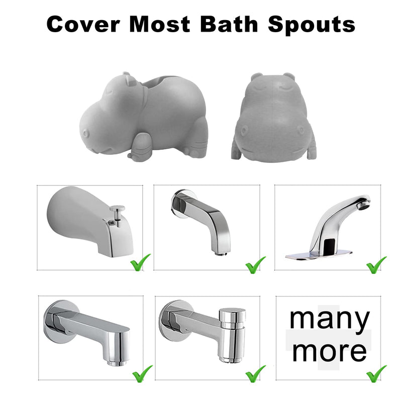 [Australia] - Bath Spout Cover - Faucet Cover Baby - Tub Spout Cover Bathtub Faucet Cover for Kids -Tub Faucet Protector for Baby - Silicone Spout Cover Gray Hippo - Kids Bathroom Accessories - Free Bathtub Toys 