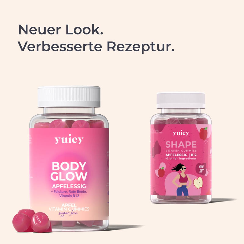 [Australia] - YUICY® Apple Cider Vinegar Gummies - With B12 & Folic Acid for Energy, Digestion & Metabolism - Vegan & Sugar-Free - Delicious Apple Flavor - Apple Cider Vinegar Gummies - 60 Pieces - BODY GLOW 60 Gummies - Single Pack 