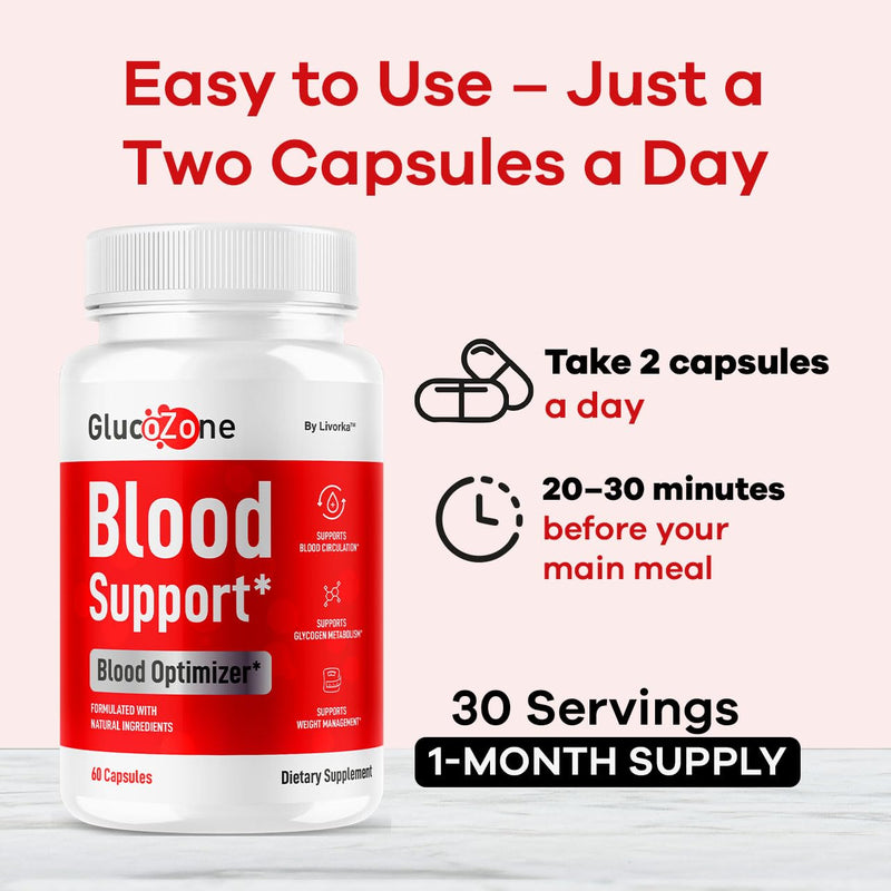 GlucoZone Blood Support - GlucoZone Capsules Support Optimizer Supplement All Natural Advanced Formula, Pills Premium Vitamins for Health & Wellness, 60 Capsules for 1 Month