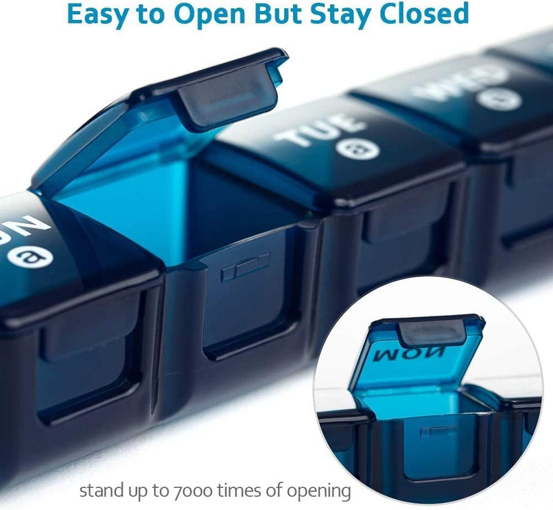 [Australia] - 2-Pack Weekly Large Pill Organizer for Travel, 7 Day Pill Boxes and Organizer, Big Compartments Pill Case AM PM,14 Day XL Medication Organizer Dispenser for Fish Oils, Vitamin Holder Supplement Blue-purple 