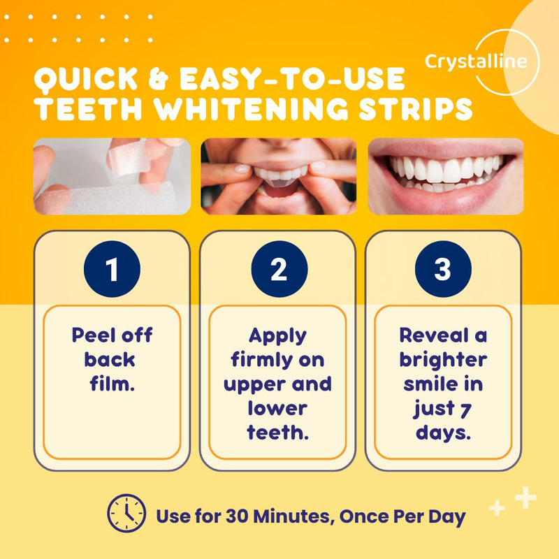 [Australia] - Crystalline Premium Teeth Whitening Strips - 21 Treatments - Whitens with no sensitivity - Enamel protection - Peroxide free - Natural Ingredients - Verified Non-Toxic - Removes Tough Stains - Mint 