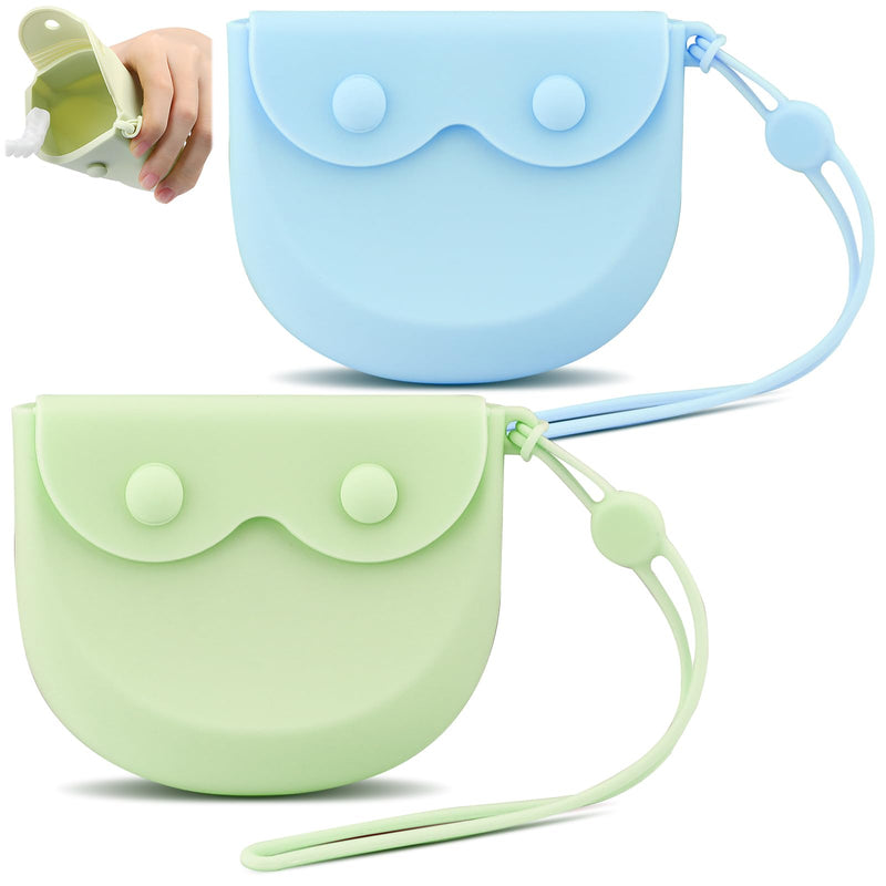 2Pcs Silicone Retainer Case with Vent Holes, Unbreakable Retainer Holder with Hand Strap Slim Retainer Container Box for Travel Partial Denture Night Mouth Guard Aligner Case (Green + Blue) Green + Blue