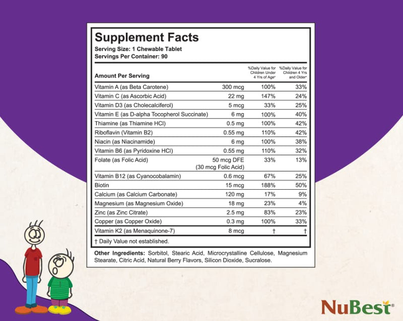 [Australia] - NuBest Tall Kids - Toddlers Vitamins and Kids Vitamins for Age 2 to 9 - Support Bone Strength, Overall Health and Immunity - Animal Shapes - 90 Chewable Berry Tablets | 1.5 Month Supply Pack of 1 - 90 count - NuBest Tall Kids 90 Chewable Tablets 