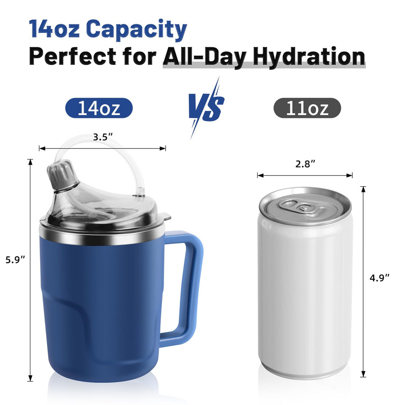 [Australia] - Adult Sippy Cup, 14oz Spill Proof Cup with Straw for Elderly, 3 in 1 Stainless Steel Sippy Cup with 2 Lids, No Spill Feeding Cups for Patient Disabled Maternity Drink Water Milk Soup - Blue 
