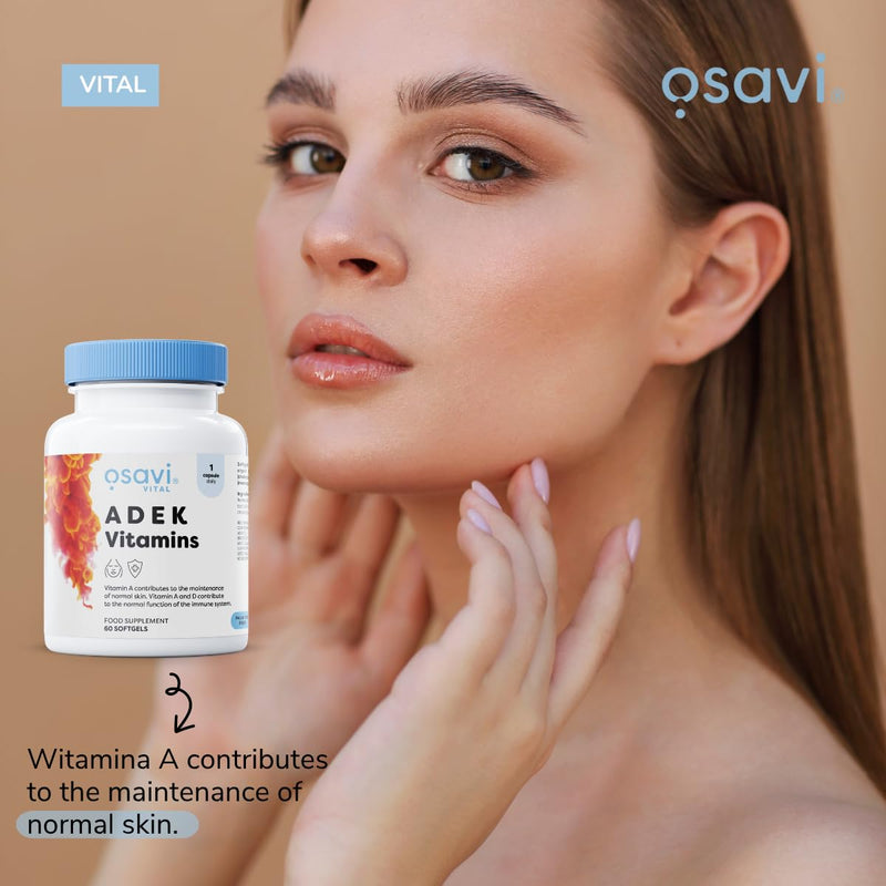 Osavi ADEK Vitamins – 120 Softgels | Supports Immunity, Bones & Skin | Natural Beta–Carotene, D3, E & K2 for Immune Defense, Strong Bones, Healthy Skin, Vision & Muscle Function 120 count (Pack of 1)