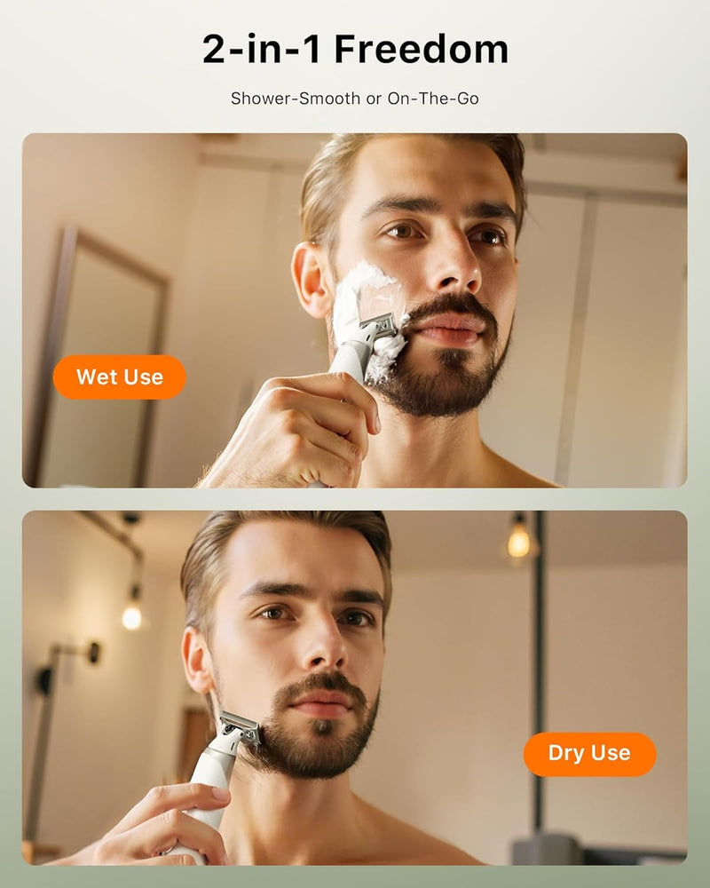 [Australia] - Electric Groin & Body Hair Trimmer - Painless Beard Razor for Men, All-in-One Body Groomer, Waterproof Wet/Dry Men's Ball Shaver with Magnetic Head, USB-C Charging, Easy Claen, White(Lite) White-Lite 