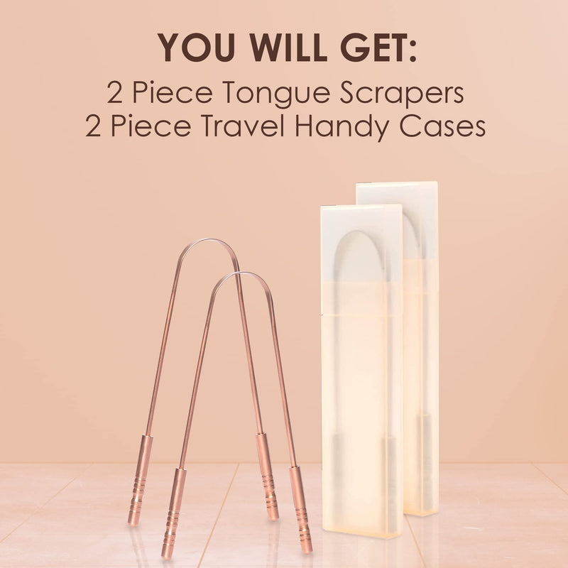 [Australia] - TruLife Tongue Scraper For Adults (2 Pack), Tongue Cleaner for Oral Care & Hygiene, Metal Tongue Scraper, Reduce Bad Breath (Travel Cases Included), Tounge Scraper - Fresher Breath & Easy to Use Copper 