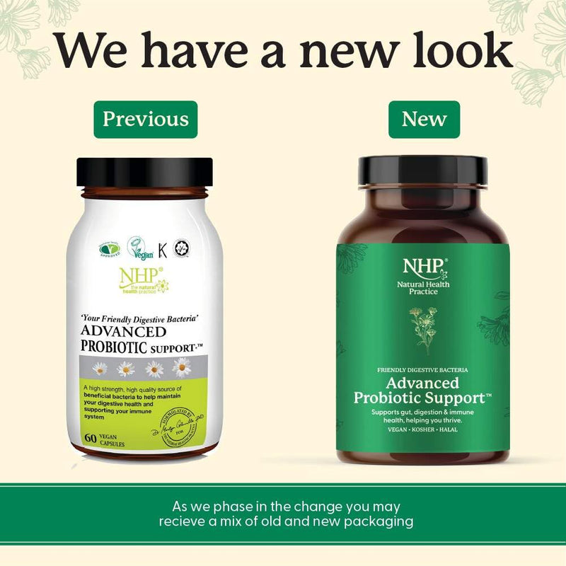 NHP Advanced Probiotic – High-Strength Gut Health & Immune Support Supplement | 22 Billion CFU with Lactobacillus & Bifidobacteria, Gamma Oryzanol & Prebiotics | Vegan, Gluten-Free, 60 Capsules