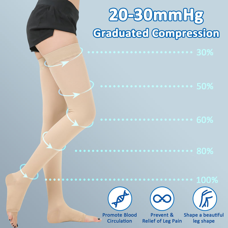 [Australia] - BellaAcht Medical Compression Stockings Women & Men 20-30 mmHg Graduated Support, Thigh Support Stockings, Edema Compression Socks Without Foot with Silicone Band XL Beige 