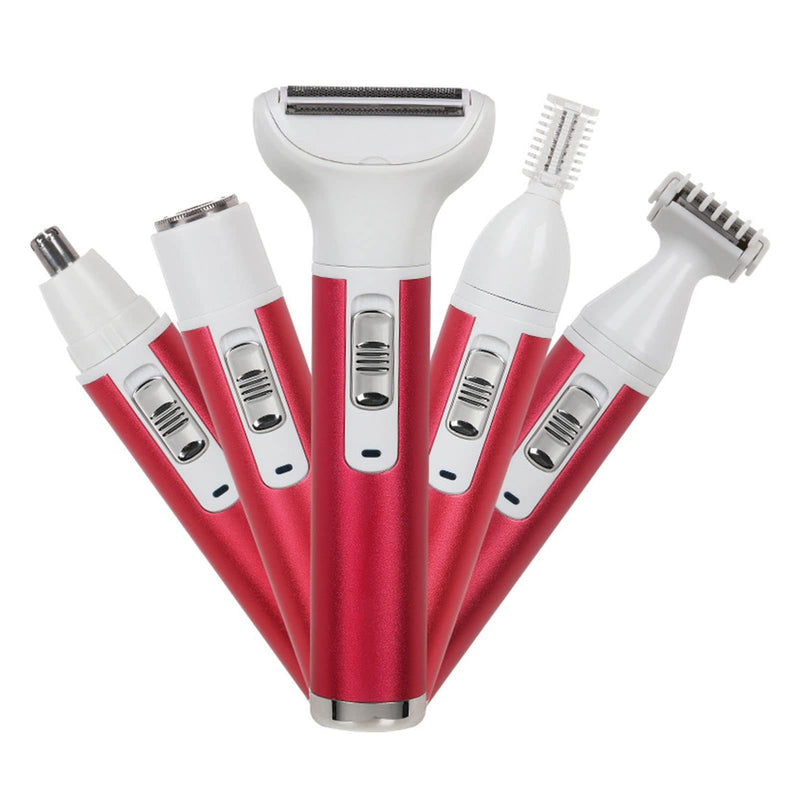 ZJchao for Women, 5 in 1 Lady Hair Removal Trimmers Waterproof Mini Women Electric Pubic Hair Trimmer for Legs Arm Armpit Bikini Line USB Lady Clipper Groomer Rose Red