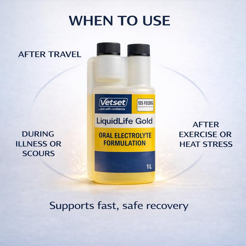LiquidLife Gold |Foal & Calves Electrolyte Solution |Oral Rehydration & Energy Supplement for Calves, Lambs & Pigs |Restores Fluids, Salts & Vitality After Dehydration, Scours or Stress 1 Litre