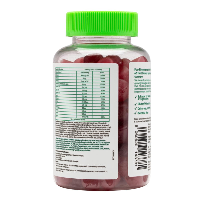 Chewy Vites Teens Multi-VIT Advance, 60 Vitamin Gummies, Teen Vitamins Gummies with 15 Essential Nutrients, 2 Months Supply, Real Fruit Juice, Vegan, Berry Flavour, for Energy and Immunity