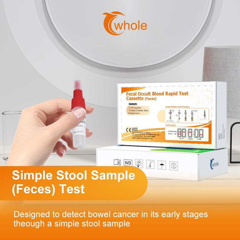 FOB Test Bowel Test Kit immunochemical Fecal Occult Blood (iFOB) Home use and Stool Test for Ulcers, Polyps, Colitis (2 pcs)