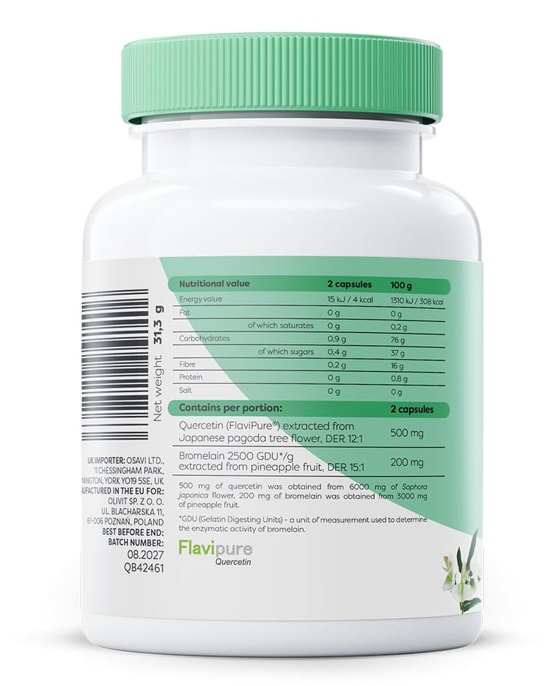 Osavi Quercetin with Bromelain – 60 Vegan Capsules | FlaviPure® Quercetin Extracted from Japanese Pagoda Tree & Bromelain from Pineapple | Supports Antioxidant Defense & Immune Health