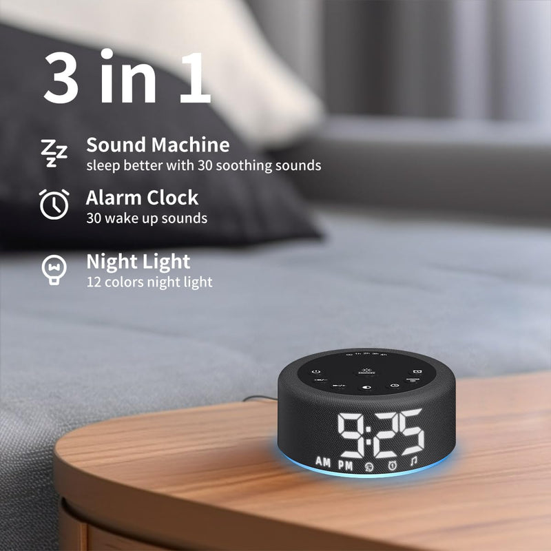 [Australia] - 【3 in 1】 Sound Machine Alarm Clock Night Light White Noise Machine with 27 Sleeping Sounds for Baby Kids Adults 32 Level Volume Auto Off Timer Memory Function Digital Clock with 30 Wake Up Sounds Light black 