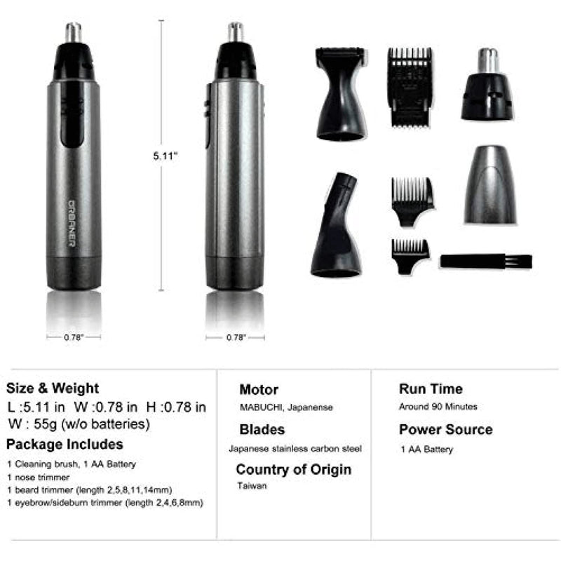 [Australia] - URBANER Beard Trimmer for Men, Waterproof Grooming Kit, Portable Nose and Ear Hair Clippers, 6 Pieces Set, Battery Included, Mustache Trimmer Gift for Men, MB-980 