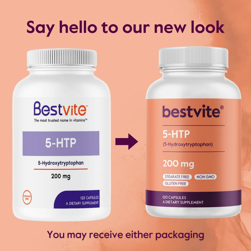 [Australia] - BESTVITE 5-HTP 200mg per Capsule (240 Capsules) (120 x 2) - No Stearates or Flow Agents - Gluten Free - Non GMO 120 Count (Pack of 2) 