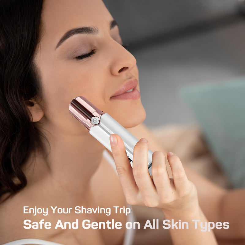 [Australia] - GURELAX - Facial hair remover for women, rechargeable, face mini hair remover - 2x replacement heads included, pain-free facial razor for women, small razor for cheeks, chin white (2x replacement heads included) 