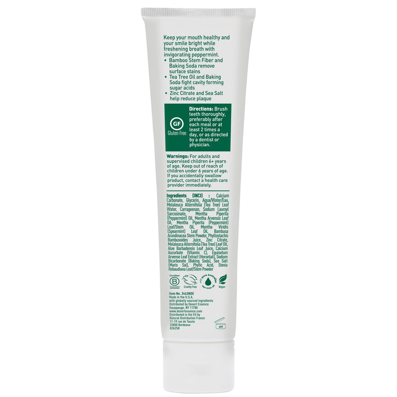 [Australia] - Desert Essence Tea Tree Oil Whitening Plus Toothpaste - Peppermint - 6.25 Oz - Antiseptic Tea Tree Oil - Zinc Citrate - Baking Soda - Freshens Breath - Reduced Plaque - Fluoride Free 