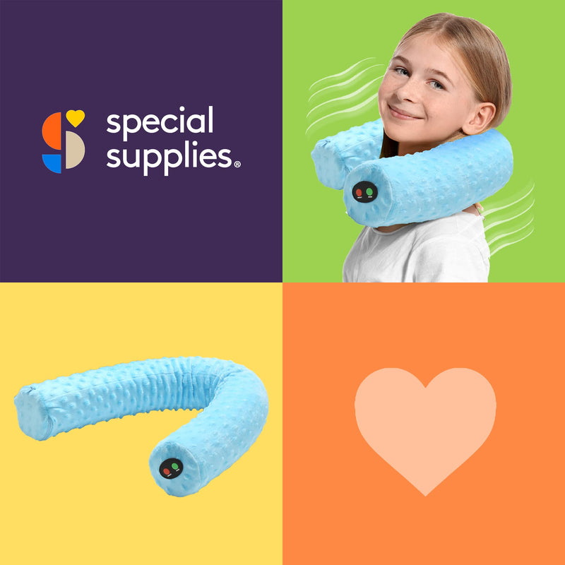 [Australia] - Special Supplies Sensory Vibrating Neck Pillow for Kids and Adults Plush Velvet Soft Cover with Textured Therapy Stimulation, Mind and Body Calming Relaxation - Blue 