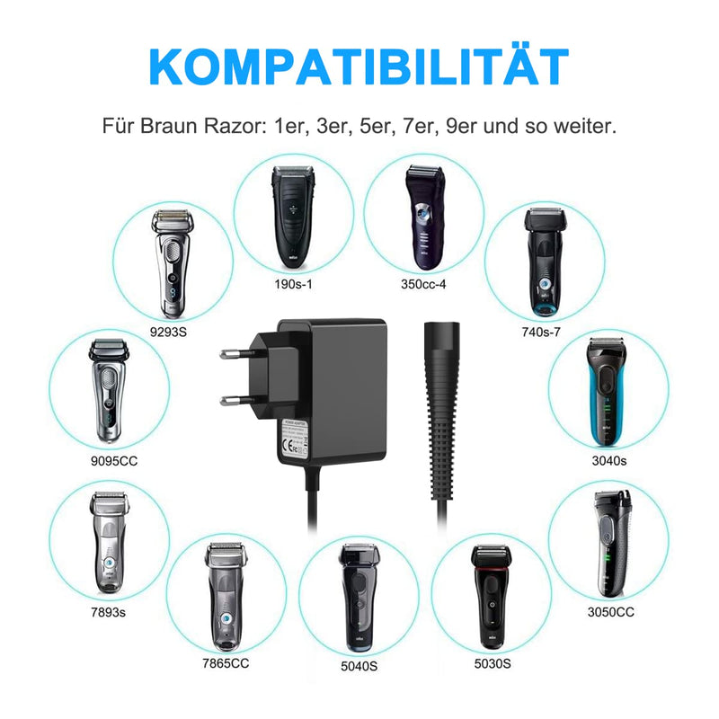 [Australia] - 12V charging cable for Braun shaver series 9 8 7 6 5 3 1 & Silk-epil 9 7 5 adapter power supply type 492 5544 5542 charger charging cable for Braun S1 S5 S6 S7 S8 S9 power cable trimmer shaver charger 