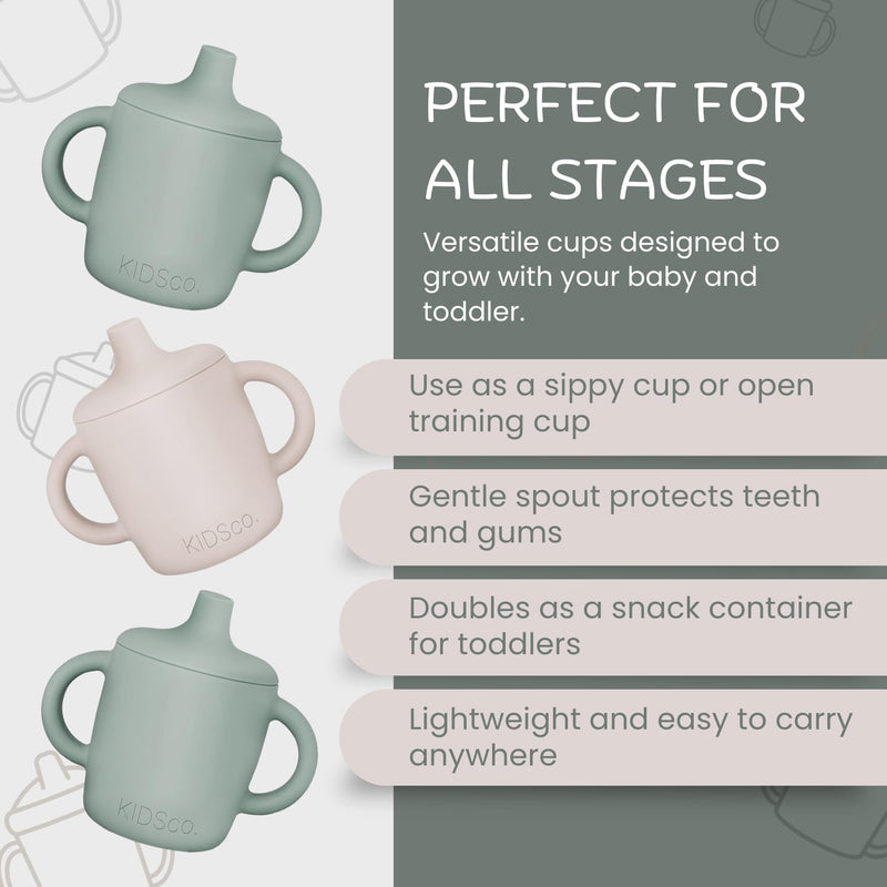 [Australia] - Silicone Sippy Cups for Babies & Toddlers 6+ Months ‚Äì 5oz Spill Proof Training Cup with Soft Spout & Easy Grip Handles ‚Äì BPA Free, Unbreakable, Non-Toxic Transition Cup (2 pack Green and Sandy Shore) 