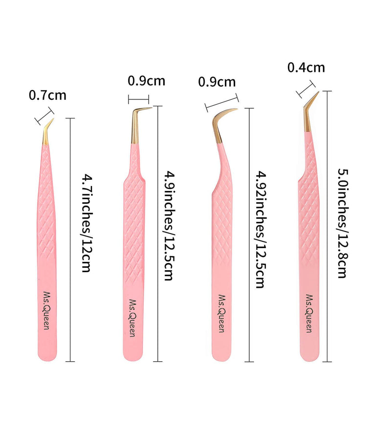 [Australia] - Ms.Queen Lash Tweezers Set,Professional 4Pcs 45 90 Degree Curved and Isolation Lash Tweezers for Eyelash Extensions 4PCS SET M018b4 