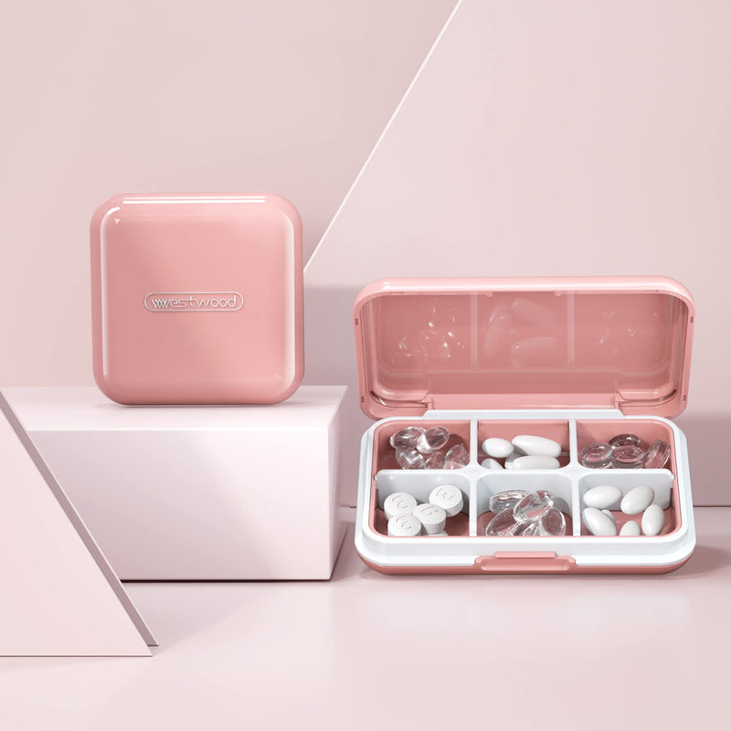 DUBSTAR Small Pill Box Travel Pill Case with 4+6 Compartments, SL-Pink | Daily Pill Organizer, Moisture Waterproof Pill Container for Purse, Daily Compact Medicine Holder for Vitamins & Medication