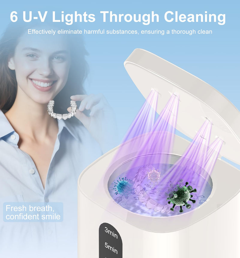 [Australia] - 2025 Ultrasonic Retainer Cleaner Machine, 45kHz Retainer Cleaner with Digital Timer & 3 Modes, 200ML Large Capacity Ultrasonic Cleaner for Dentures, Night Guards, Braces, Aligner, Jewelry and More White 