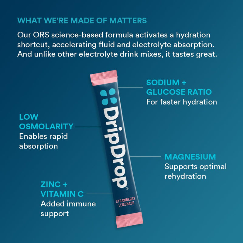 [Australia] - DripDrop Hydration Packets - Juicy Variety Pack - Single Serve Electrolytes Powder Drink Mix - Grape, Fruit Punch, Strawberry Lemonade, Cherry - Non-GMO, Gluten Free, Vegan - 16 Sticks 