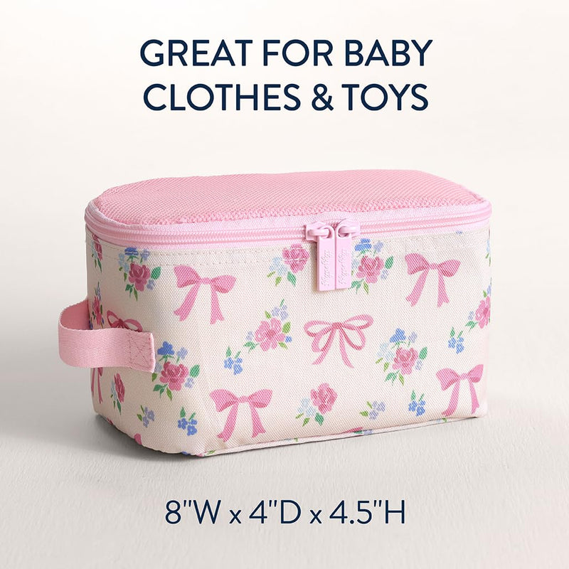 Itzy Ritzy Packing Cubes for Travel, Set of 3 Organizers (Ribbons & Roses) | Each Cube Features a Breathable Mesh Top, Smooth Double Zippers, and a Convenient Fabric Handle For Easy Packing and Carrying Ribbons & Roses