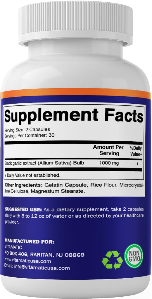 [Australia] - Vitamatic 3 Pack Fermented Black Garlic Extract 1000 mg 60 Capsules - Non-GMO, Gluten Free - (Total 180 Capsules) 