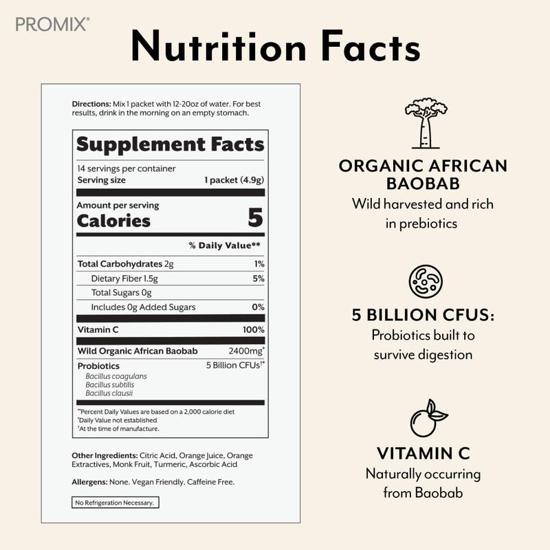 [Australia] - ProMix Nutrition Debloat Prebiotics and Probiotics with Baobab - Rich in Vitamin C, Bloating Relief, Immune Support - Orange - 30 Servings (Pack of 30) Florida Orange 0.17 Ounce (Pack of 30) 