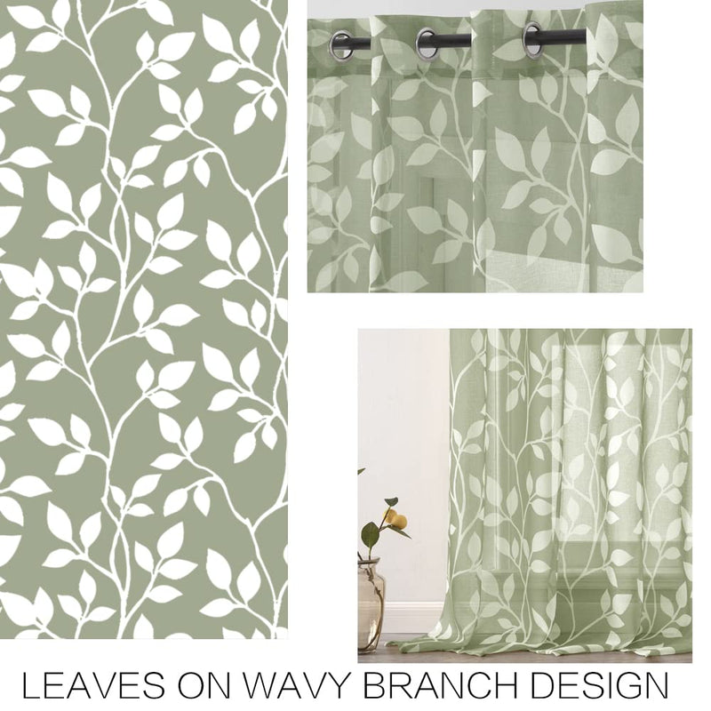 [Australia] - XTMYI 72 Inch Long Sheer Curtains for Living Room 2 Panels Set,Neutral Leaf Printed Patterned Forest Theme Boho Woodland Nursery Curtains Boy Girl Baby,Sage Green,6 FT Length 42x72 Sage Green 