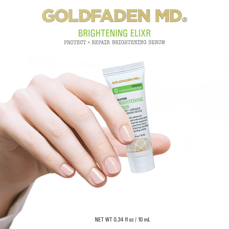 Goldfaden MD Brightening Elixir Serum, .34 fl oz | Trial size serum with vitamin C and ferulic acid for radiant, even-toned looking skin. 0.34 Fl Oz (Pack of 1)