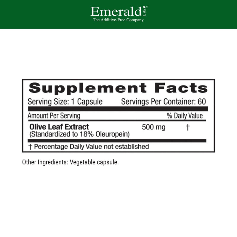 [Australia] - EMERALD LABS Mediterranean Olive Leaf 500mg - Gluten-Free, Vegan Olive Leaf Extract - Supports Skin, Immune & Heart Health - 60 Vegetable Capsules (Up to 60-Day Supply) 