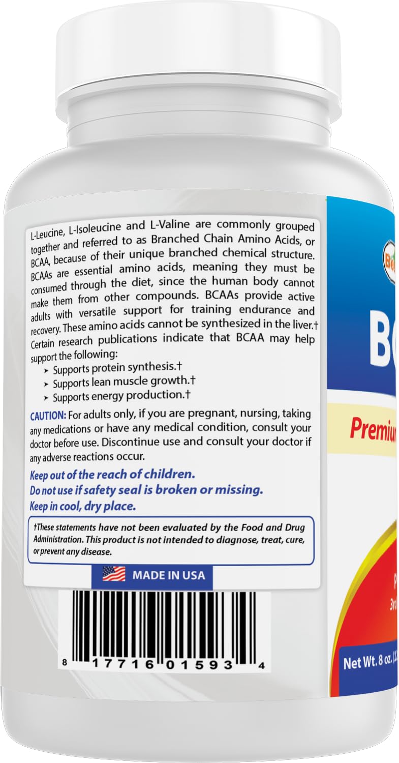 Best Naturals BCAA Powder 8 OZ Branch Chain Amino Acids Pharmaceutical Grade