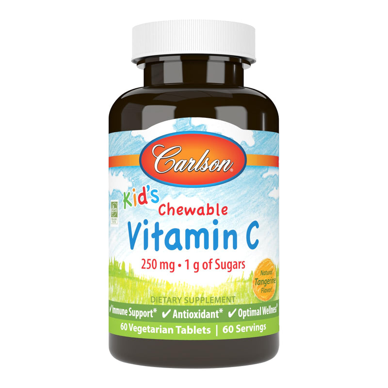 Carlson - Kid's Chewable Vitamin C, 250 mg, 1 g of Sugars, Immune Support & Optimal Wellness, Antioxidant, Tangerine, 60 Vegetarian Tablets (Pack of 2) 60 Count (Pack of 2)