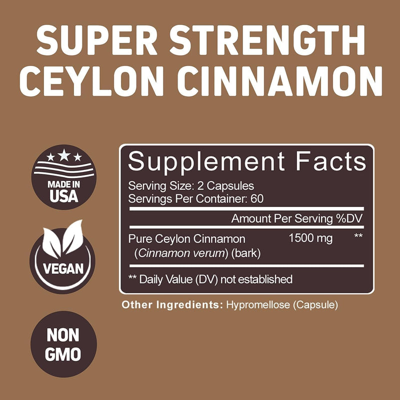 [Australia] - Herbtonics Pure Ceylon Cinnamon Capsules | Immune System, Healthy Weight Management | Non-GMO, Gluten Free | 1500 Mg - 120 Capsules 120 Count (Pack of 1) 