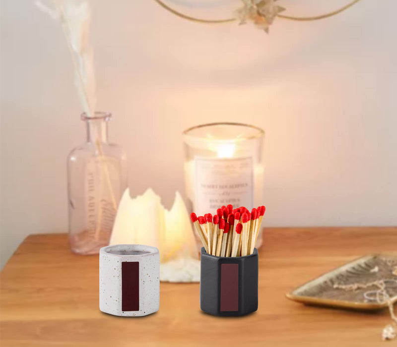 [Australia] - 2 Packs Match Holder With Striker Anise Match Striker For Decorative Black and White Matches For Candles Bathroom Matches In A Jar With Striker Match Cloche Matchstick Holder (Matches NOT Included) 