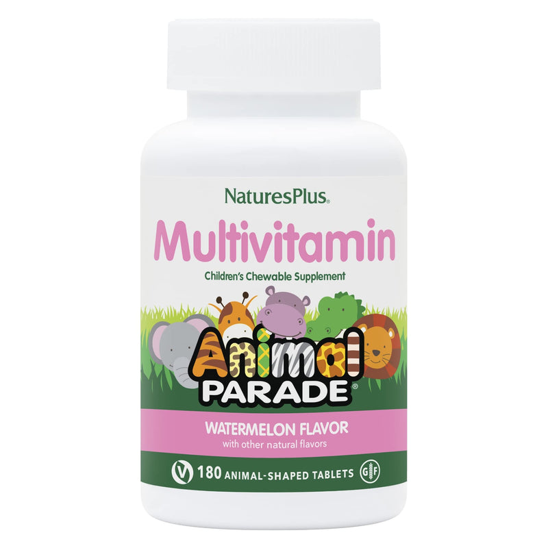 [Australia] - Natures Plus Animal Parade Children's Chewable Multivitamin, Watermelon - 180 Animal-Shaped Tablets - Promotes Health & Well-Being - Vegan, Gluten Free - 90 Servings 