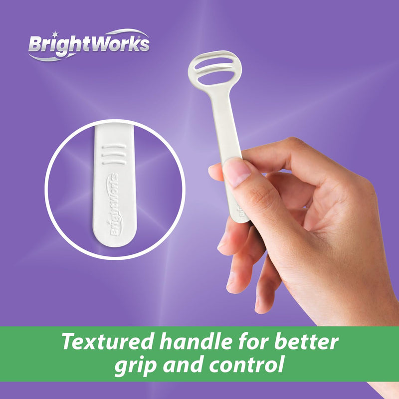 [Australia] - Brightworks Disposable Tongue Scraper for Adults – 96 Count Hygienic Tongue Cleaner for Fresh Breath – Recycled Plastic, Curved Design Tongue Cleaner – Travel-Friendly 