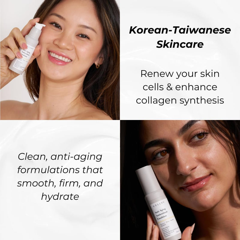 Anti-Aging Antioxidant Emulsion with Hyaluronic Acid, Vitamin C & E, Korean Taiwanese Skincare, Firming & Hydrating Face Lotion, Smooths Fine Lines & Wrinkles and Boosts Collagen Production