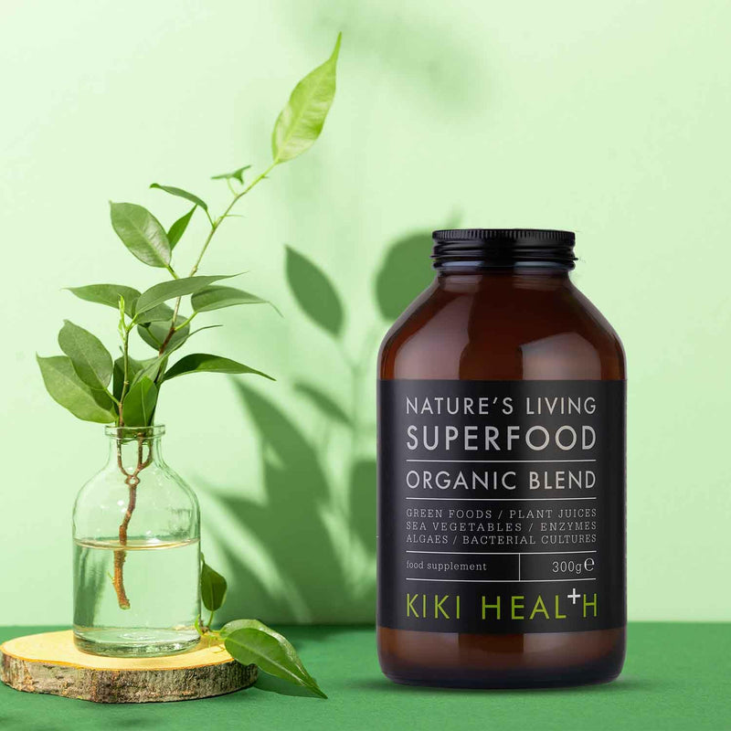 KIKI Health Nature's Living Superfood Powder - 47 Ingredient Superfood Blend with Plant-Based Vitamin B Complex - Raw Greens & Plant Juices - Vegan & Gluten Free 300g 300 g (Pack of 1)