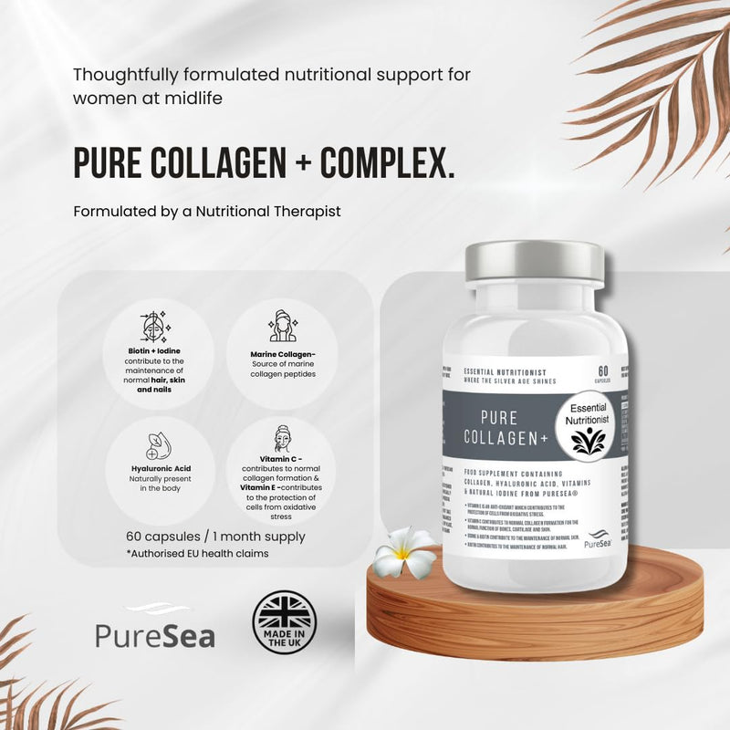 Pure Collagen+ Capsules – Marine Collagen with Vitamin C, Hyaluronic Acid, Iodine & Biotin – 60 Capsules